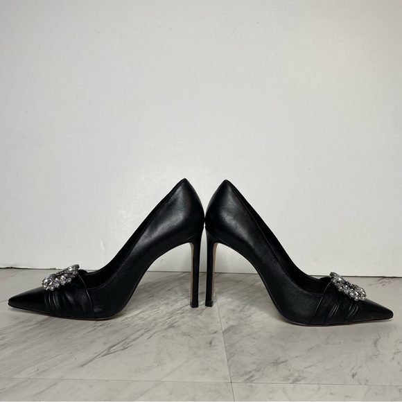 Schutz Meisho Pointy Toe Black Leather Stiletto Pump 6B - Picture 7 of 14
